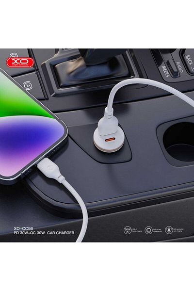 REDz Accessories Adaptor auto Xo-cc56, porturi duble, USB tip C, încărcare rapidă PD30w, alb
