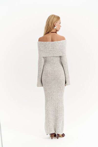 MAI STUDIOS CO. Šedé dlouhé úpletové šaty s límcem Valencia Carmen