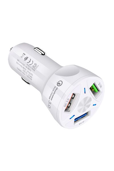 REDz Accessories Adaptor încărcător auto, TD-LTE FC80, încărcare rapidă 3.0, putere 35W, 3 porturi USB, alb
