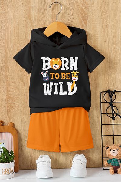 MYADA New Season Hooded Born to Be Wild Printed 2-Piece Children's Set 23301
