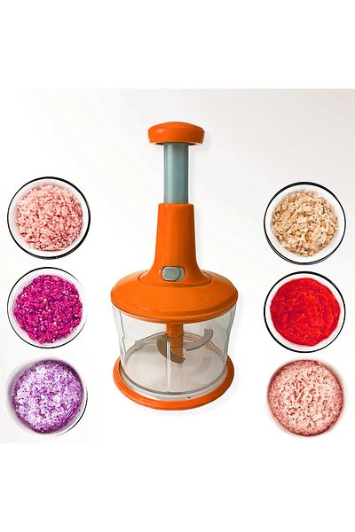 Zarif İnci Push-On Hand Rondo Steel Blade Rondo Top Push Practical Chopper Orange Hand Rondo