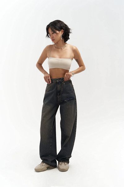 MAİ COLLECTİON Džínové kalhoty Montrese Dirty Grey Ripped Detail