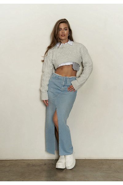 MAİ COLLECTİON Pulover Crop Gri Mohan