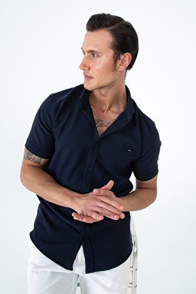 Artı1 Men's Slim Fit Slim Fit Short Sleeve Breathable Knitted Texture Summer Men's Shirt