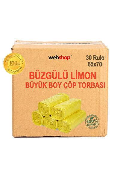 naft 30 Rulo Lİmon Kokulu Büzgülü Büyük Boy Çöp Torbası 10'lu (1 KOLİ) 65x70 Çöp Poşeti 300 Adet