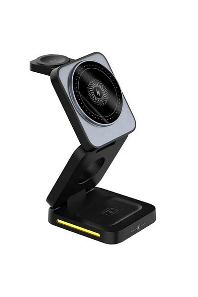 REDz Accessories Stație wireless pliabilă 3 în 1, încărcare rapidă 15W, pentru telefon, căști și ceas, magnetică