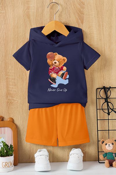 MYADA New Season Hooded Basketball Player Character Printed 2-Piece Children's Set 19415