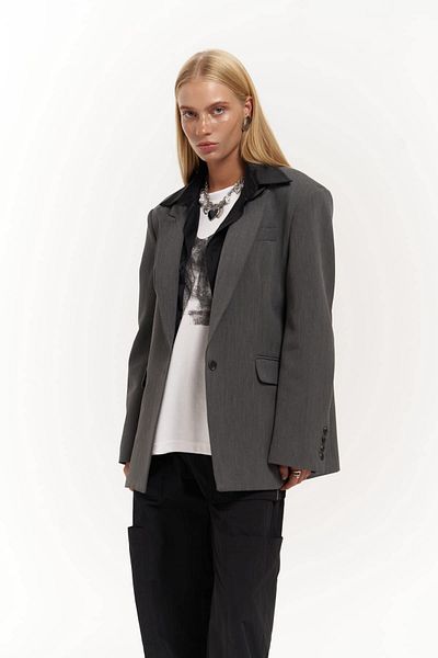 MAİ COLLECTİON Blazer afumat Catroux - Detaliu guler cămașă