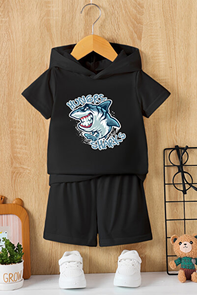 MYADA Преміум-комплект для дітей з капюшоном і принтом персонажів Hungry Shar...