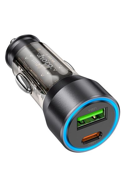 REDz Accessories Adaptor de încărcare Auto Duo, încărcare rapidă 43W, Hoco NZ12A, port USB și Type-C, negru