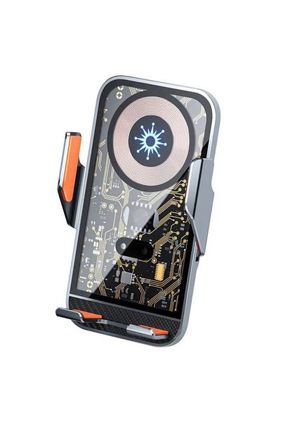 REDz Accessories Suport C10 G-A48, încărcare wireless rapidă de 15W, grilă, cleme automate, design de circuit, argintiu