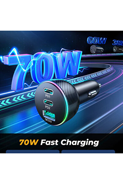 REDz Accessories Προσαρμογέας αυτοκινήτου 3 θυρών, Joyroom JR-CL26, USB + 2 x type-C, 70W, Μαύρο