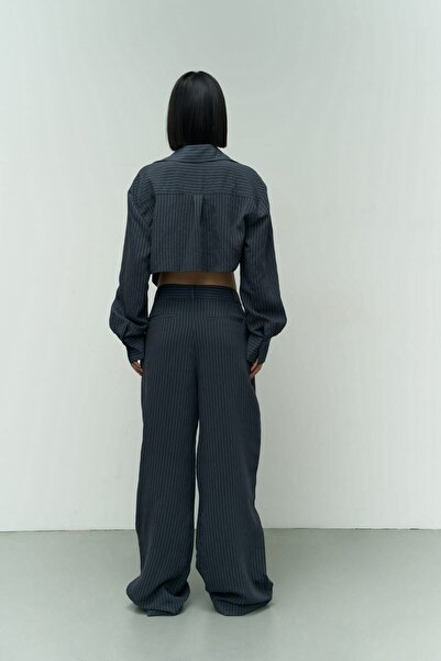 MAI STUDIOS CO. Valente sötétkék Crop ing nadrág szett