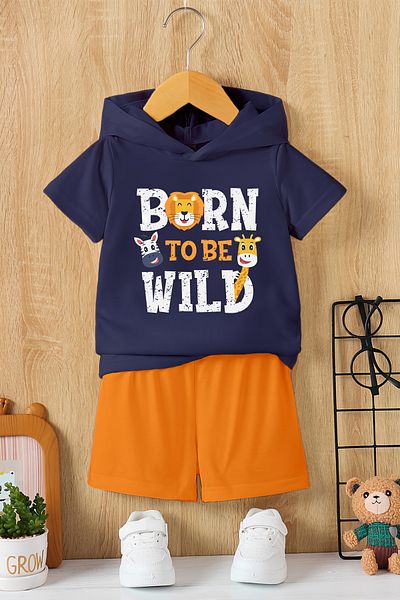 MYADA New Season Hooded Born to Be Wild Printed 2-Piece Children's Set 23301