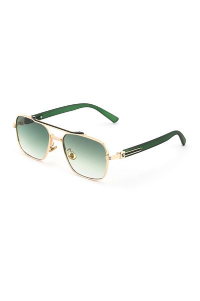 Angel Eyes Rectangular Design Gold Frame Green Glass Unisex Sunglasses