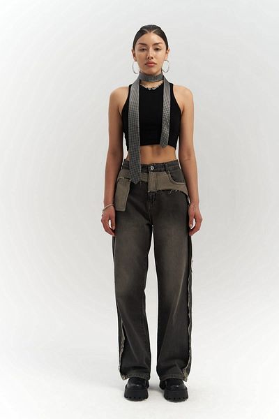 MAİ COLLECTİON Kristen roztrhané detailní kouřové džínové kalhoty