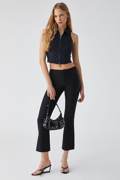 GRIMELANGE Nairus Women's Slim Shirt Collar Sleeveless Black Vest