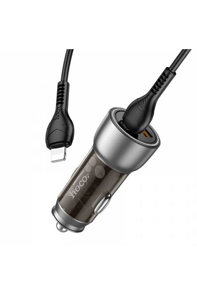 REDz Accessories Cablu încărcător auto Hoco Nz8 Duo Charge Lightning, QC 3.0, USB și Type-C, negru