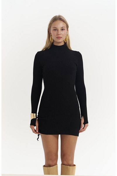 MAİ COLLECTİON Camille Gathered černé pletené šaty
