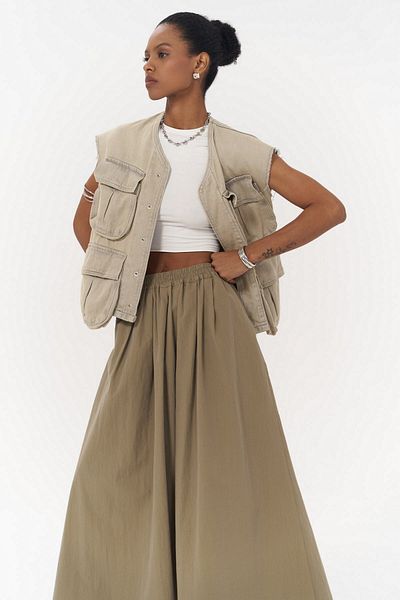 MAİ COLLECTİON Ivory Khaki ejtőernyős szoknya