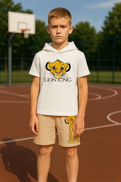MYADA New Season Hooded Lion King Character Printed 2-Piece Children's Set 23292