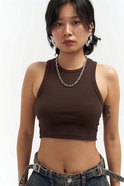 MAİ COLLECTİON Fleur Corded Halter Collar Brown Crop