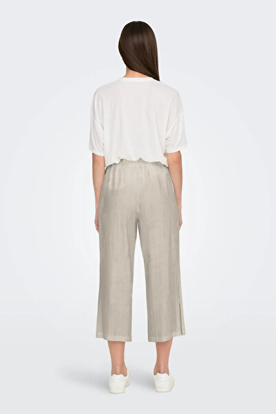ONLY Women's Onlsıesta Relaxed Fit Linen Pants with Elastic Waist and String Detail 15344603   Beige