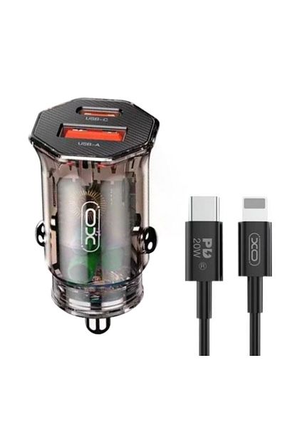 REDz Accessories Set adaptor auto XO-CC56 cu cablu Lightning, compatibil cu iPhone, porturi duble, PD33W rapid, negru