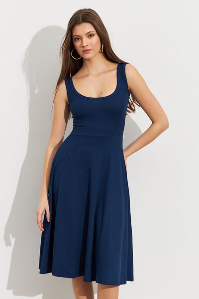 Cool & Sexy Rochie midi pentru femei, albastru bleumarin, față spate, cu fustă clopot U DMR470
