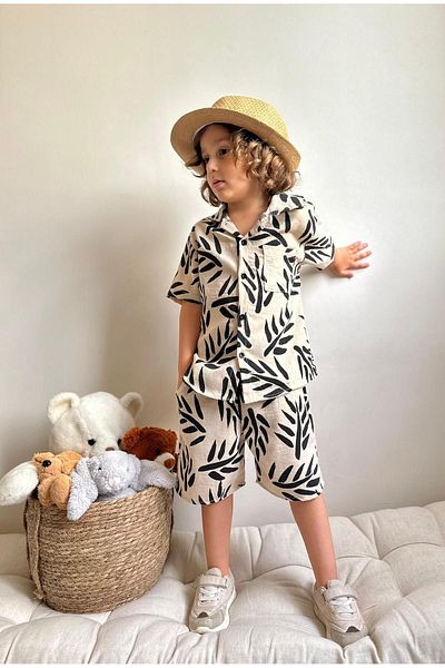 YİGİT BUTİK Boy's Linen Set - Patterned Shirt and Shorts