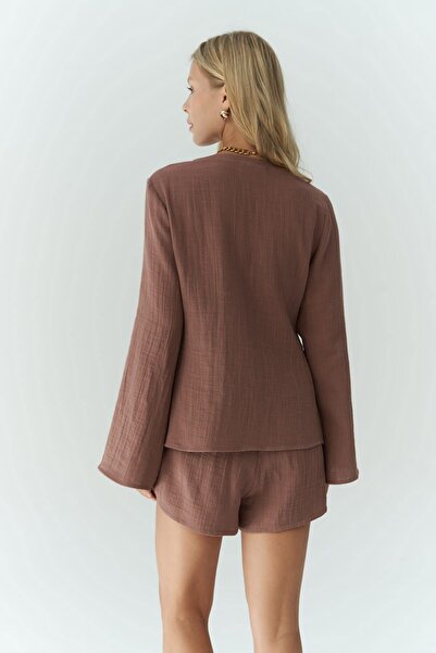 BOHEMAİ Ferriday Hnědá sada košile a šortek