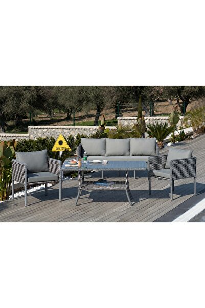 Vivense LETRA RATTAN BAHÇE MOBİLYASI, GRİ, 3+1+1