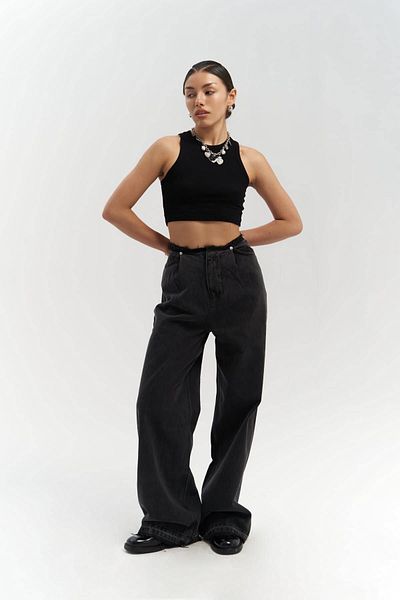MAİ COLLECTİON Černé džíny Leony s detailem pasu