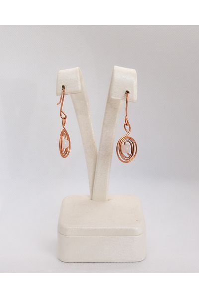 Luna Pink Quartz Natural Stone Copper Earrings