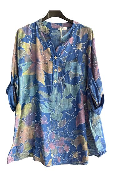Park Moda bluză din bumbac 100% bumbac, cu mâneci pliante, cu imprimeu LILY italian pentru femei