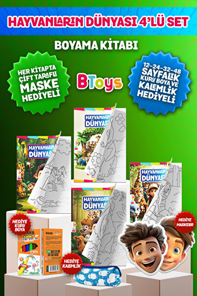BToys BOYAMA KİTABI SETİ - HAYVANLARIN DÜNYASI - KURU BOYA, MASKE VE KALEM KU...