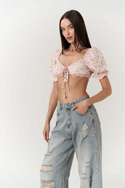 MAİ COLLECTİON Lisa Pink Polka Dot Crop