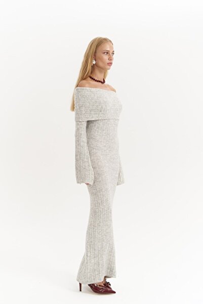 MAI STUDIOS CO. Šedé dlouhé úpletové šaty s límcem Valencia Carmen