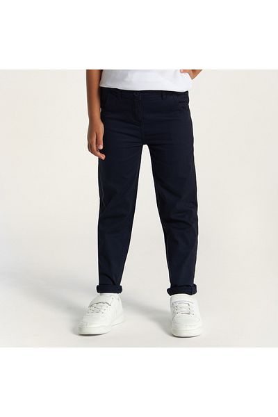 Juniors Solid Pants with Pockets and Button Closure