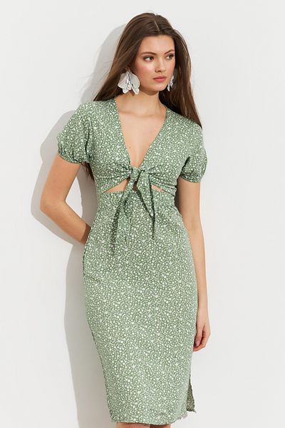 Cool & Sexy Women's Green Patterned Window Midi Dress Q1013