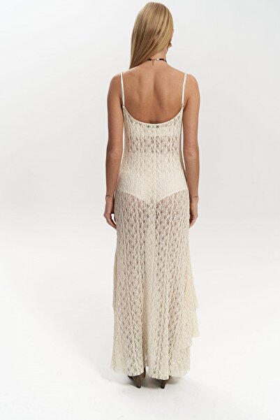 MAI STUDIOS CO. Długa sukienka z koronki w kolorze beżowym