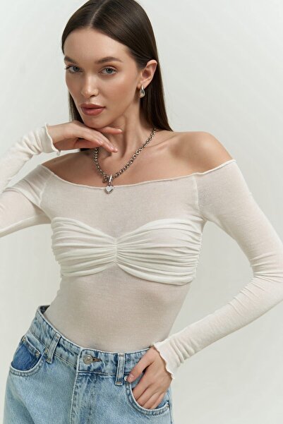 MAI STUDIOS CO. Jaheem U-Boot-Ausschnitt Weiß Langarmbluse