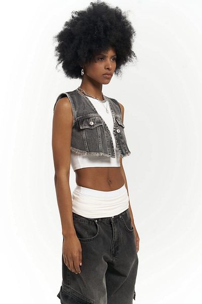 MAİ COLLECTİON Regina Smoked Denim Vest