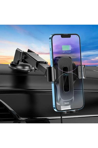 REDz Accessories Suport auto cu încărcare wireless, Hoco HW3, ventuză pentru bord/parbriz, cleme, negru