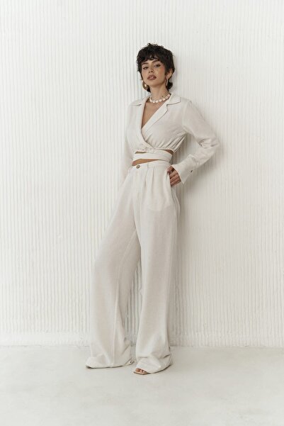 BOHEMAİ Σετ παντελόνι μπεζ Crop - Estila