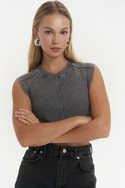MAİ COLLECTİON Swipe Smoked Washable Crop