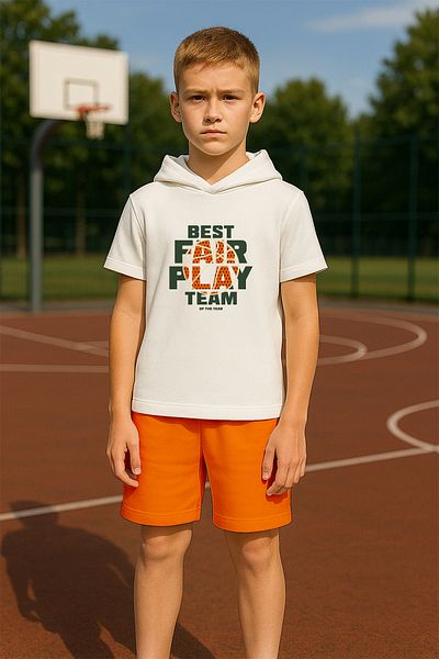 MYADA Premium Hooded Fair Play Basketball Patterned 2-Piece Children's Set 17172