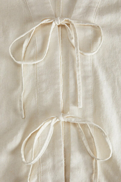 JJXX Women's Jxbreeze Linen Shirt with Lacing Detail 12270942 Ecru