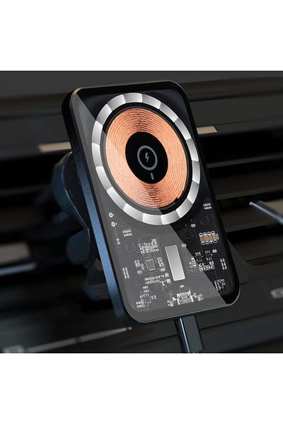 REDz Accessories Suport auto MagSafe, transparent, cleme, grilă de ventilație, încărcare wireless