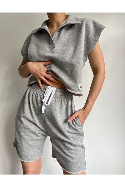 MAİ COLLECTİON Mai Polo Collar Grimelange Shorts Set